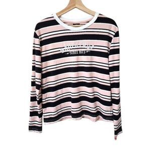 Santa Cruz Striped T-Shirt Womens Size S Embroidered Long‎ Sleeve Pink Black